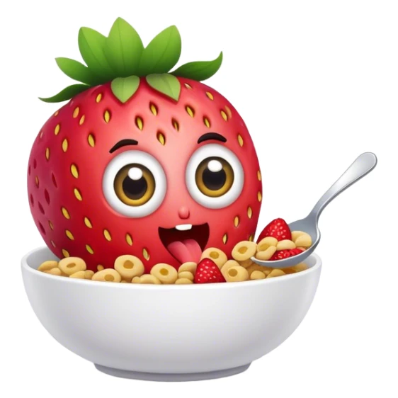 Strawberry with eyes eating cereal sticker