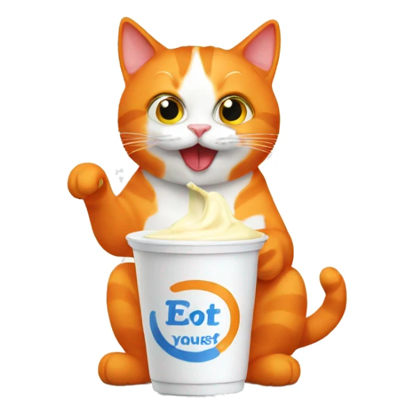 An orange cat eating yogurt  sticker