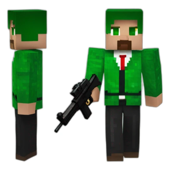 Man minecraft Green suit with gun and red background sticker