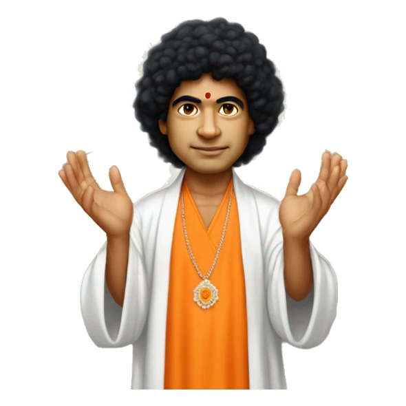 sathya sai baba black hair with orange robe standing blessing in two hands sticker