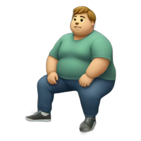 chubby college student sitting on a hill and looking at a city sticker