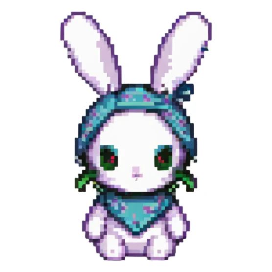 bunny with a bandage around his head, pixel art style sticker