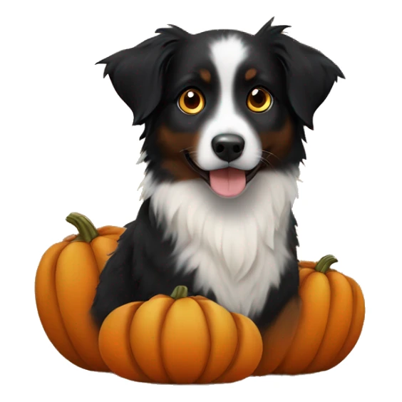 Small black australian shepherd dog in a pumpkin sticker