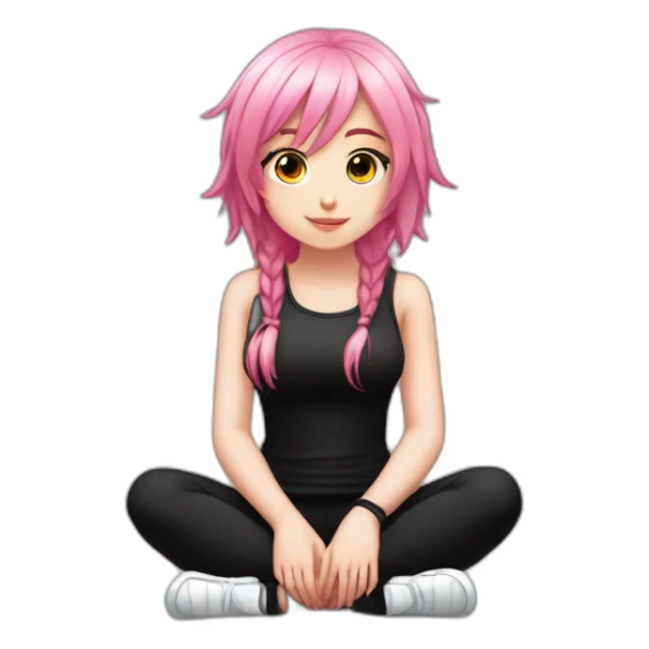 Full body Front view curvy emo girl pink hair sits on the floor straight view hands up black skirt белые трусики полосатые рваные чулки sticker
