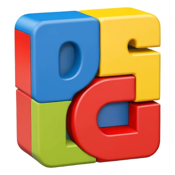 3D letter blocks, similar to alphabet blocks, to create a more dynamic and modern look. with the letter G sticker