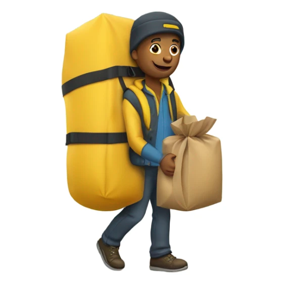 Delivery man in yellow cloth with big bagpack  sticker
