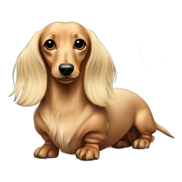 Blonde long-haired dachshund with a moon sticker