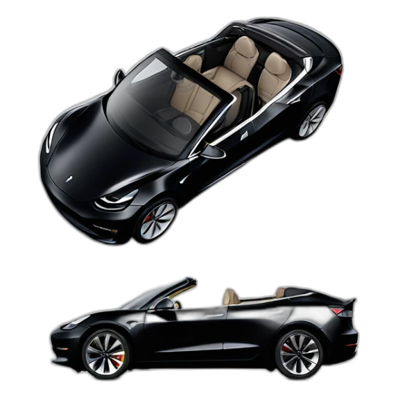 open top, black color, Tesla Model 3, black upholstery, side view sticker
