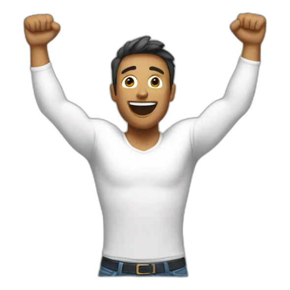 torso of excited man with arms raised above head sticker
