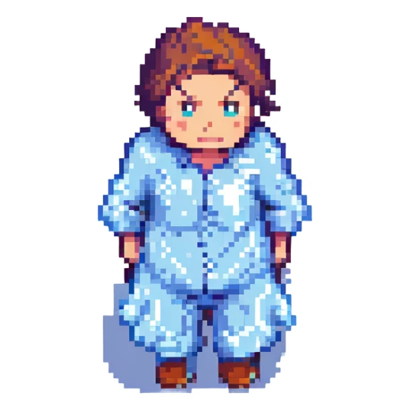 a man becoming frozen, each stage more icy, pixel art style, simple and clear expressions sticker