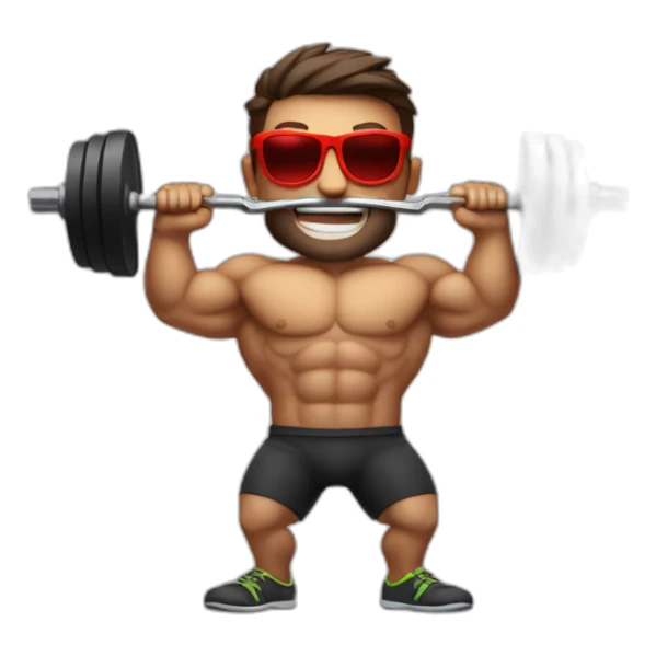 muscular man lifting a weight with red glasses sticker