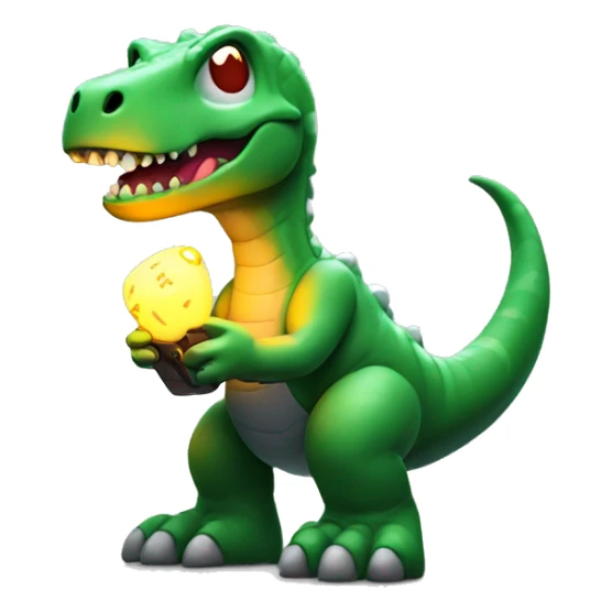 VERY FUN DINOSOUR PLAYING VIDEOGAMES WITH LIGHT UP CONTROLLER sticker