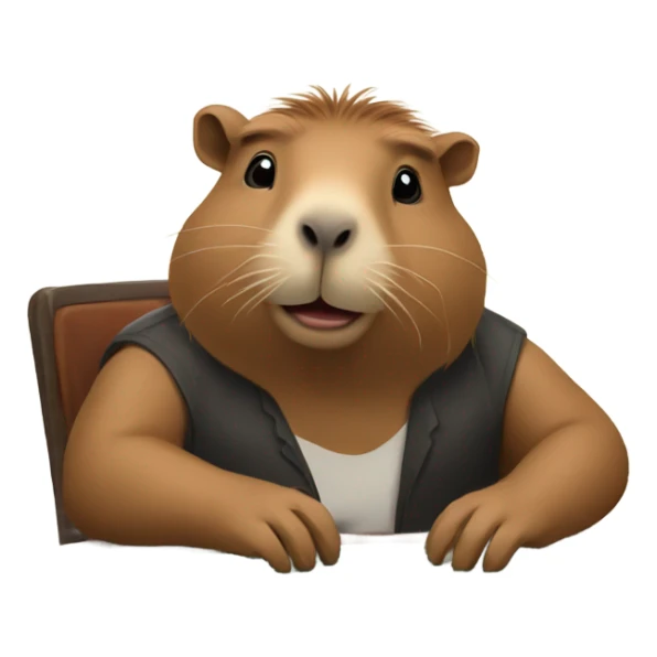 Capybara and Asian man playing poker on a concrete slab sticker
