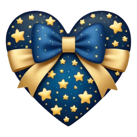 heart with a night sky, gold bow with heart pattern on the bow, apple emoji style sticker