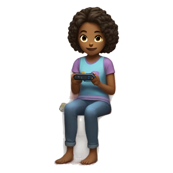 Sweet girl playing Nintendo switch in a cozy room  sticker