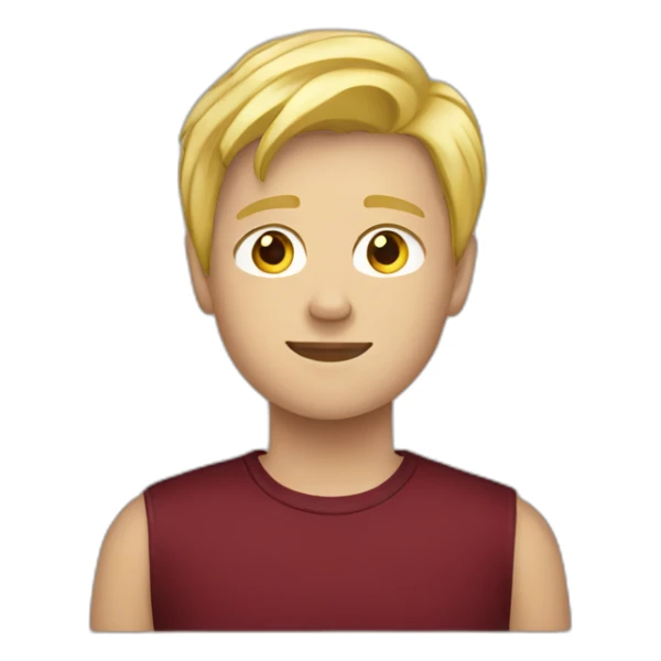 blond teenage boy with maroon shirt sticker