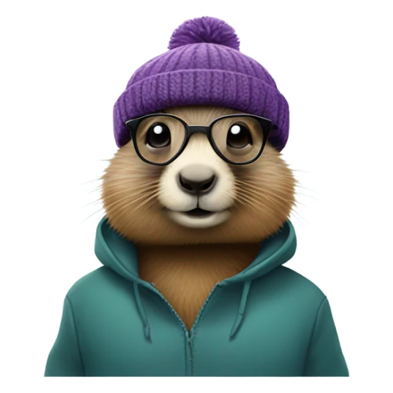 Marmot with hipster glasses and beanie sticker