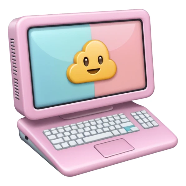 Create a cute, small 3D sticker in a realistic digital illustration style, with soft textures and pastel colors. Object:computer
 sticker