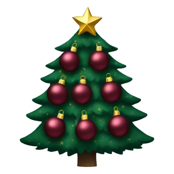 dark green Christmas tree decorated with burgundy and gold globes sticker