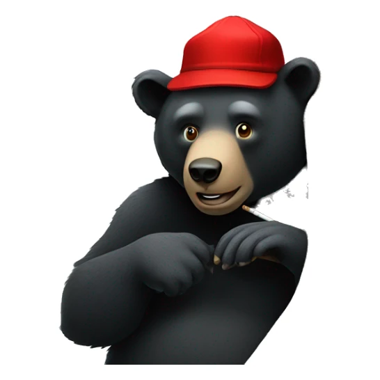 A black bear leaning up against a tree, wearing a red hat, and smoking a cigar  sticker