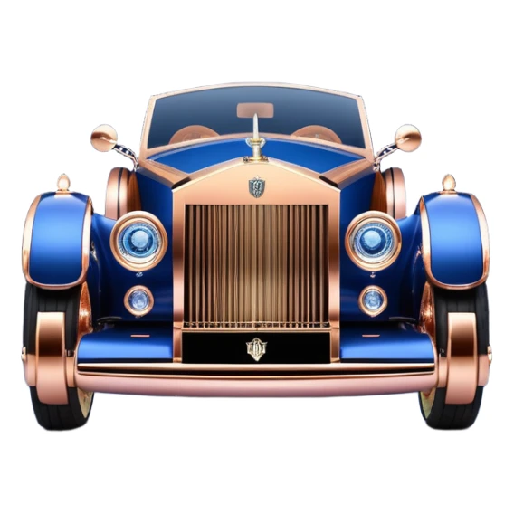 dark blue led lights on a streamlined channeled hot rodded delicately inlaid rose gold and wood accentuated sporty 1889 Rolls Royce with futuristic electric spaceship plasma neon glowing motors and lightening dynamos with wide racing wheels that are held strong by advanced suspension and steering sticker