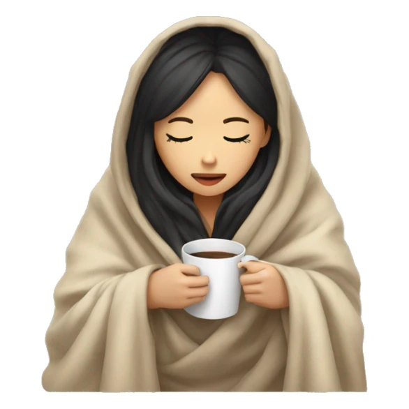 asian girl inside a blanket sipping coffee eyes closed sticker