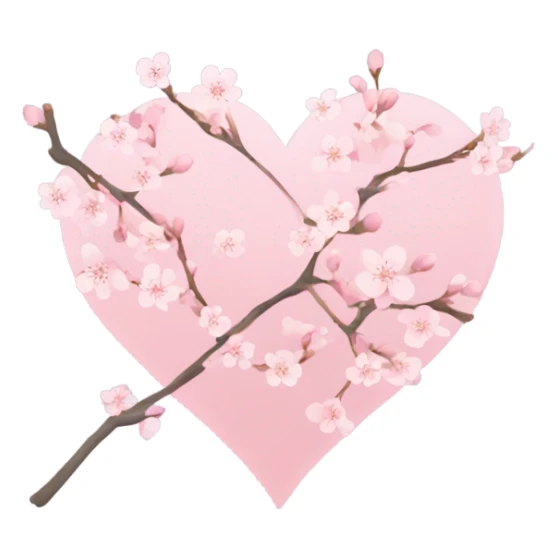 Pastel pink heart with Cherry Blossom leafs sticker