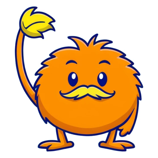orange lorax character with yellow mustache who speaks for the trees sticker