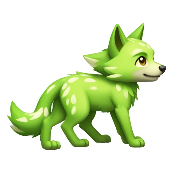 Cute Shy Shiny Lime-Green Fakémon-Wolf-Pokémon with white and dark-green markings Full Body sticker