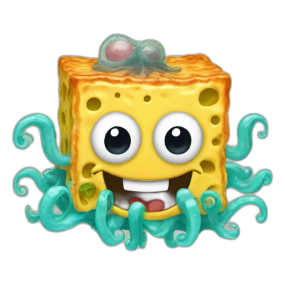 bob square pants on top of squid mollusk sticker