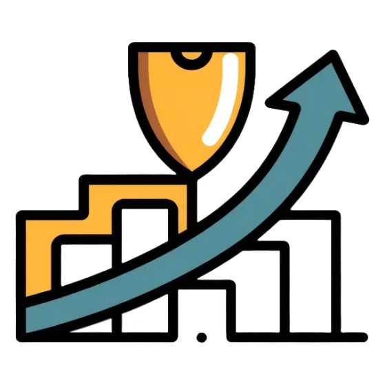 Success logo with upward arrow and trophy, for website about becoming successful sticker