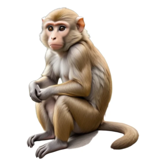 cinematic-macaque-realistic-full-body-sitting-emoji,-compact-muscular-frame-poised-on-a-rocky-outcrop,-short-curled-tail-resting-behind,-head-tilted-dramatically,-thick-dense-fur-in-warm-shades-of-brown-and-grey,-expressive-eyes-filled-with-intelligent-curiosity,-simplified-yet-realistic-focused-features,-highly-detailed,-glowing-with-an-almost-sarcastic-glow sticker