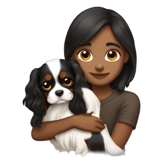 cute girl hugging two black and brown cavalier king charles spaniel  sticker
