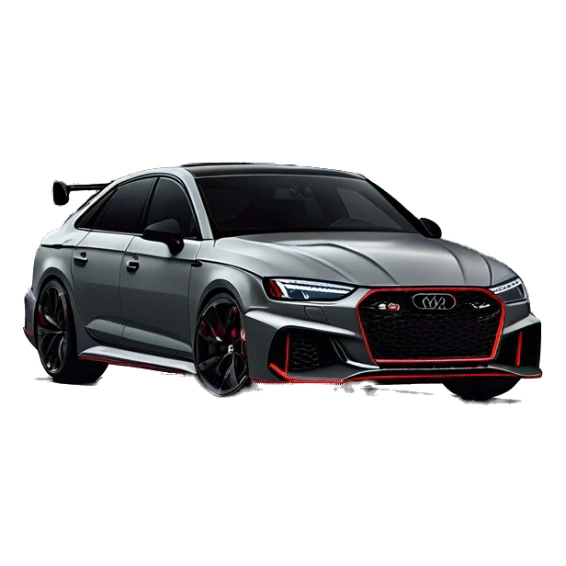 A Nardo Gray Audi RS with sharp lines, wide fenders, and red brake calipers, set against a sleek urban backdrop with moody lighting sticker