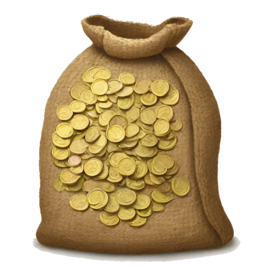 old small open jute bag full of coins sticker