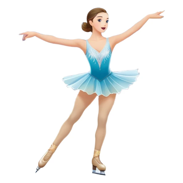 An colorful icon featuring a graceful figure skater performing a spin on the ice. The background includes a grand ice rink palace with shining spotlights and cheering spectators in the stands. Transparent background highlights the elegance and artistry of figure skating sticker