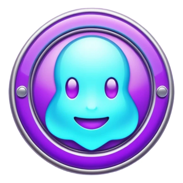 futuristic glowing clapp, purple and cyan glow, dark background sticker