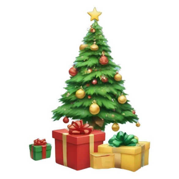 Presents around the Christmas tree but the Christmas tree is snowy  sticker