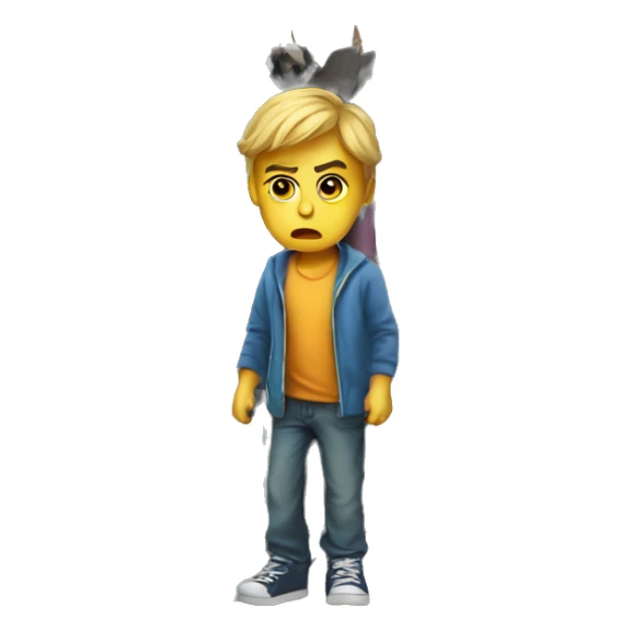 the child is angry and there is a closet with clothes next to him sticker