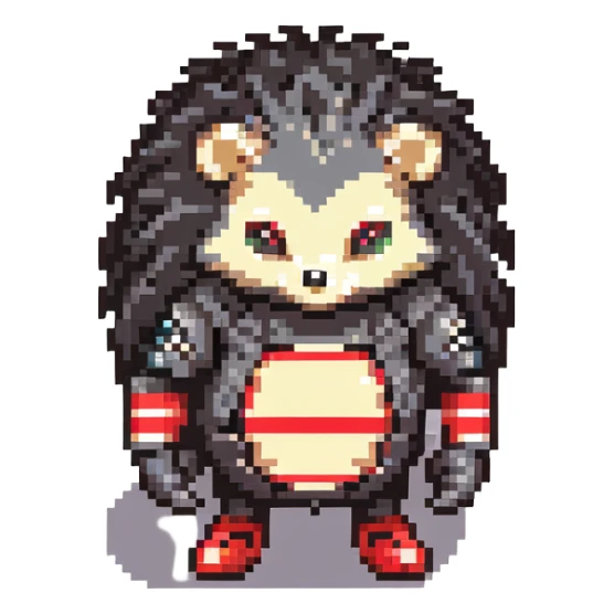 black and red hedgehog with glowing hover shoes and red stripes, standing ready for battle on metallic platforms with neon lights, dark industrial background, mysterious and edgy sticker