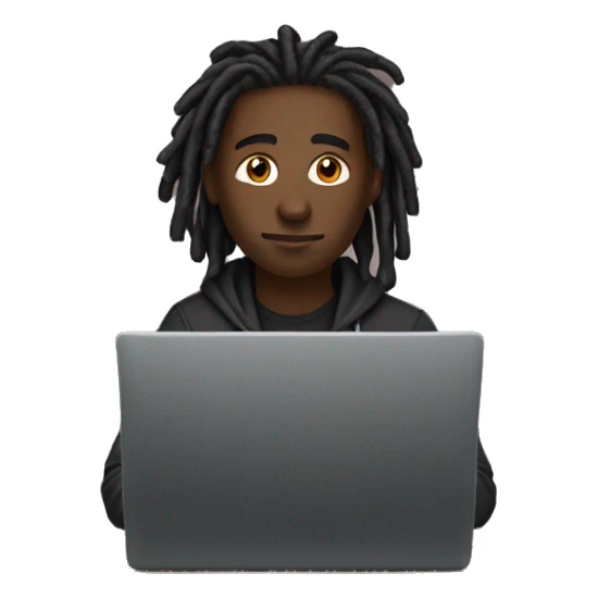 Black-guy-with-dreads-wearing-black-trackstuit-sitting-down-on-chair facing-foward-focused-on-laptop-computer- sticker