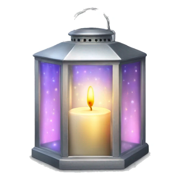 Realistic holographic silver metallic glass  latern with lit candle inside. sticker