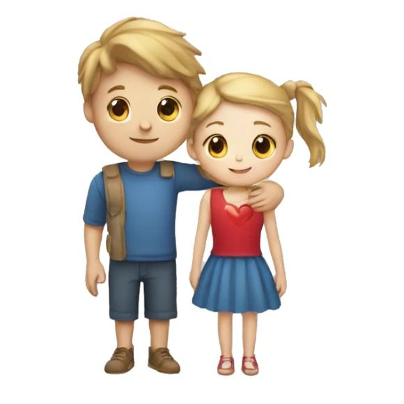 White skin Young man and girl hugs with heart sticker