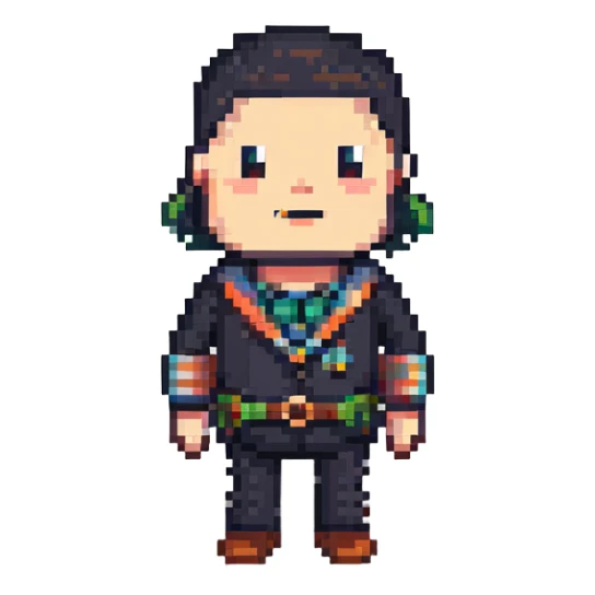 quirky and fun character named John Porjk in pixel art style sticker