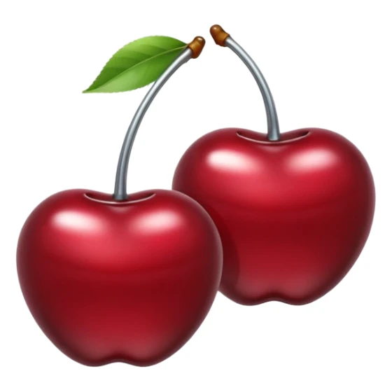 A pair of cherries emoji made of liquid silver chrome, smooth rounded shapes, glossy metallic surface, subtle sensual vibe, luxury sexy aesthetic, iOS emoji style, centered, clean white background sticker