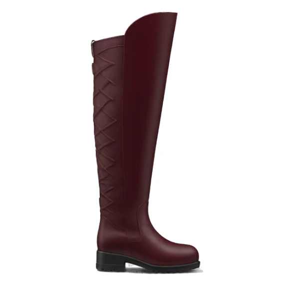burgundy long boots with no fade and a leather material  sticker
