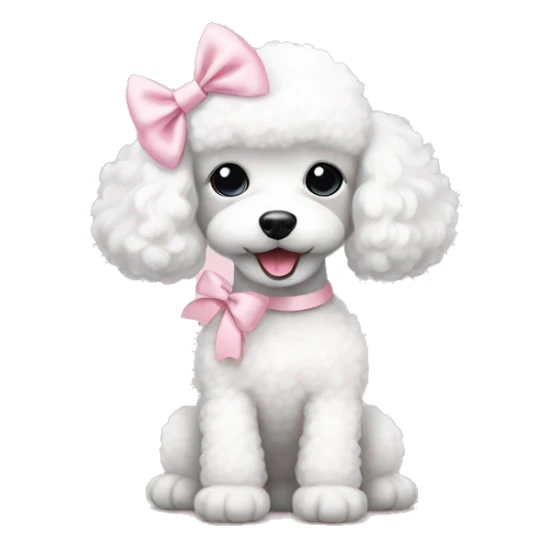 White poodle puppy with pastel pink bow on ear sticker