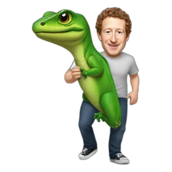 Lizzard marc zuckerberg with hair and meta logo on t shirt sticker