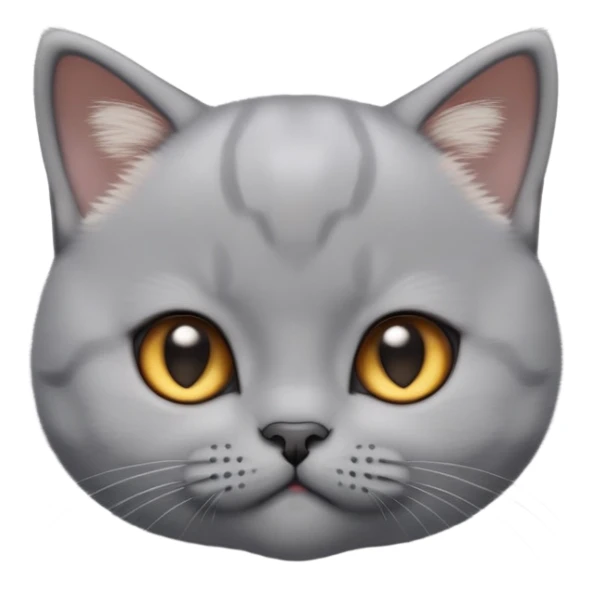 cinematic-cute-realisticbritish shorthair-kitten cat-portrait-emoji,-head-tilted-playfully-and-inquisitively,-sleek-solid-grey-fur,-simplified-yet-adorable-features,-highly-detailed,-glowing-with-a-warm,-friendly-glow sticker