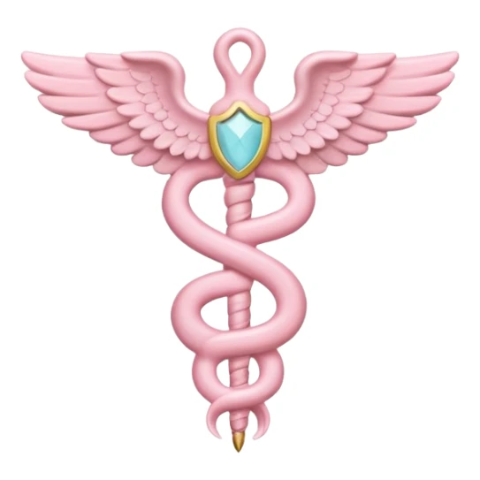 Caduceus symbol, soft pastel pink, iOS emoji style, matching the reference, variation 3 sticker